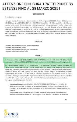 Avviso di chiusura del Ponte della Estense