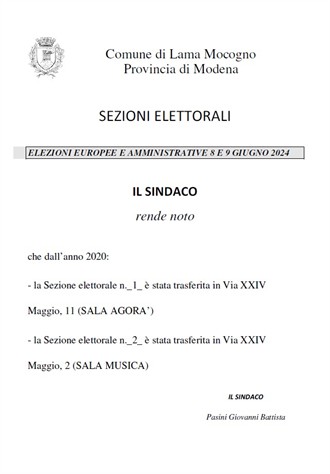 Avviso sezioni elettorali 1 e 2