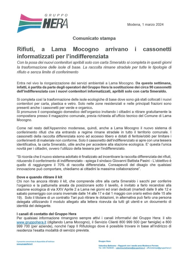 Comunicato stampa