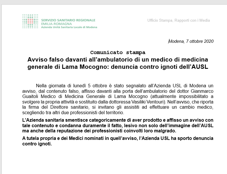 Comunicato stampa