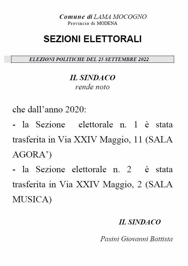 Conferma spostamento seggi elettorali