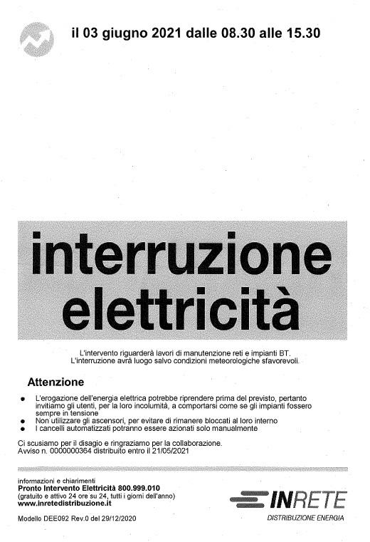Avviso interruzione elettricità