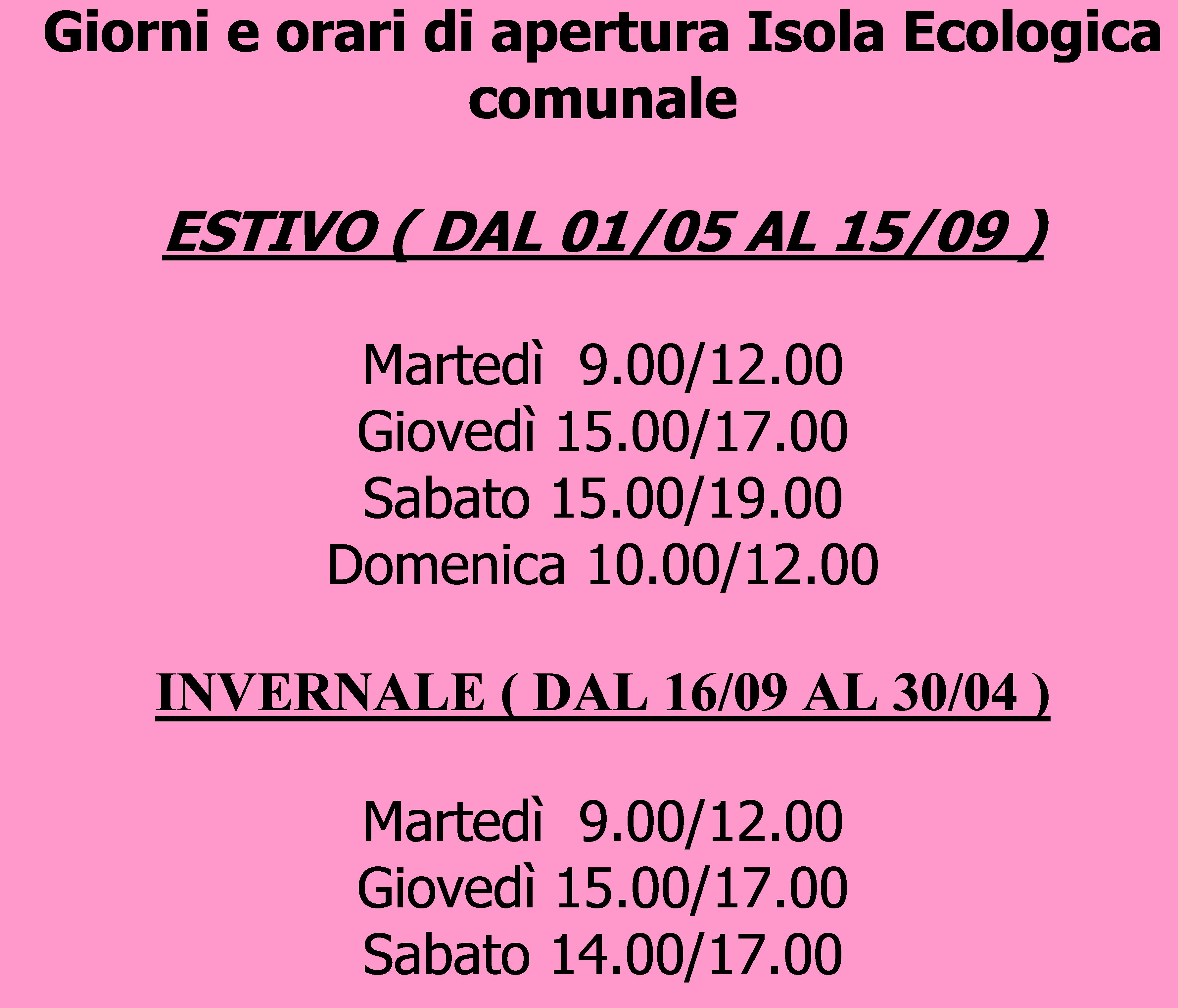 Nuovi orari di apertura dell'isola ecologica comunale